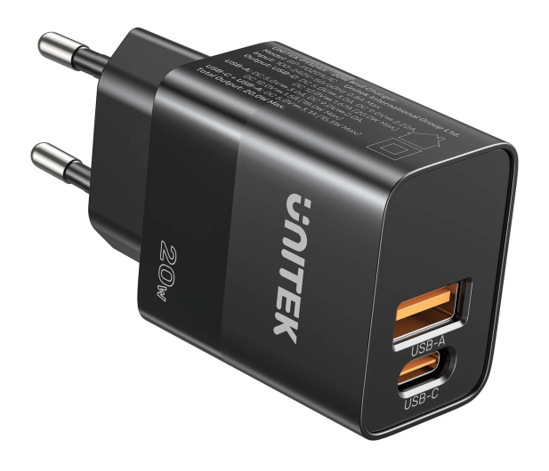 UNITEK Ładowarka sieciowa, 1x USB-A, 1x USB-C, QC, PC 3.0, 20W, cza P1124ABK01-EU - 1348616 - zdjęcie